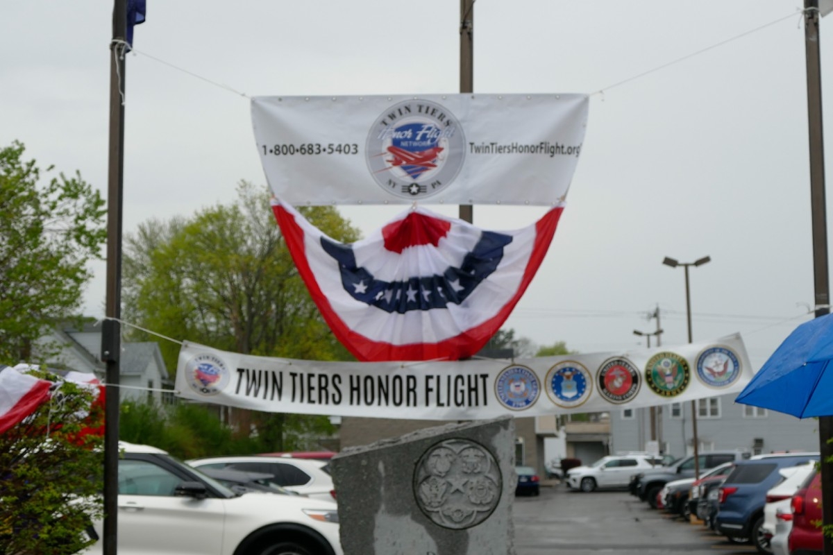 Twin Tiers Honor Flight banner setup at homecoming event